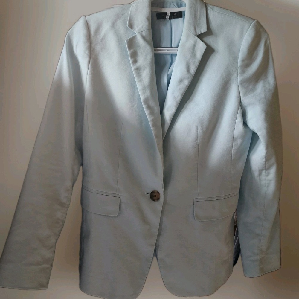 Ann Taylor Petite Blazer Womens Sz 0P Baby Blue Linen Old Money Career Preppy